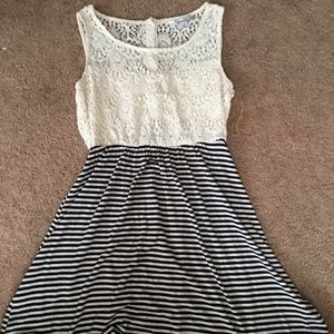 Charlotte Russe Cream Lace/Blue Stripe Dress(Sz L)